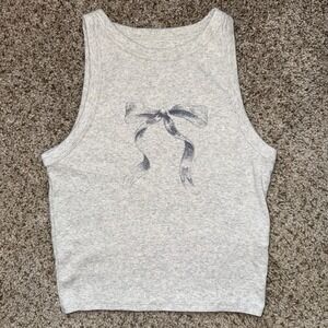 Y2K Women's Hollister Gray Blue Bow Cropped Tank M
